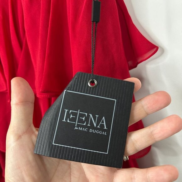 NWT Mac Duggal V-neck Tiered Ruffle Gown with Spagetti Straps Red 6 #8275 - Picture 8 of 10